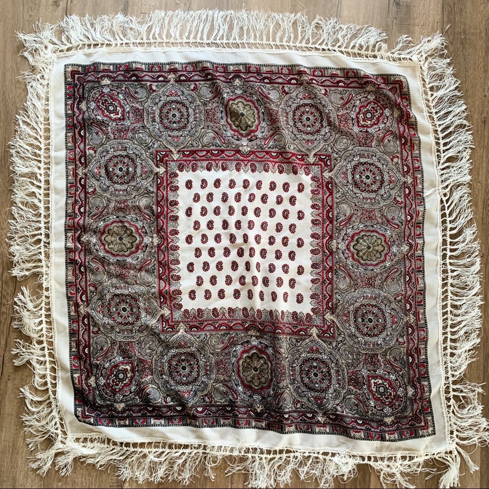 Large Vintage Printed Fringe Scarf